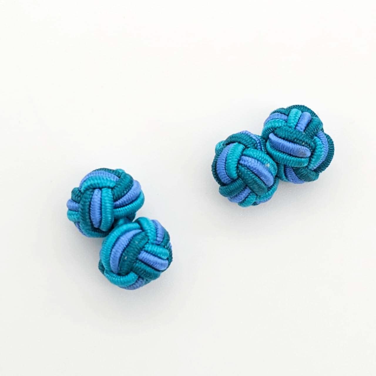 CUFFLINK SILK KNOT, TWIN-FIST, TRI-COLOR LIGHT BLUE RAINBOW - KNisa Premium Men's Fashion Brand