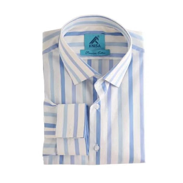 Light Blue White Wide Strip Shirt - KNisa Premium Men's Fashion Brand