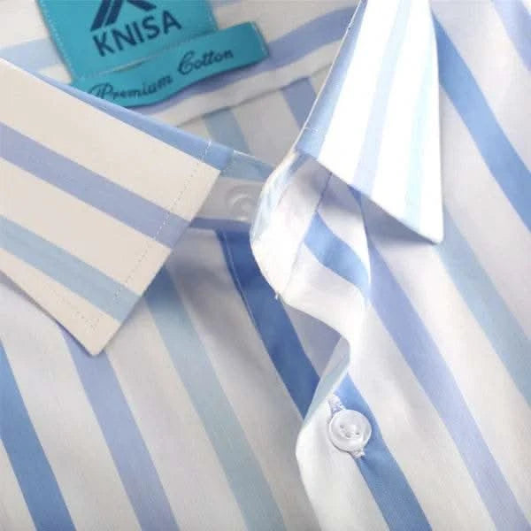 Light Blue White Wide Strip Shirt - KNisa Premium Men's Fashion Brand