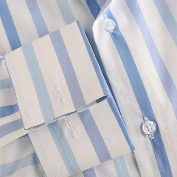 Light Blue White Wide Strip Shirt - KNisa Premium Men's Fashion Brand