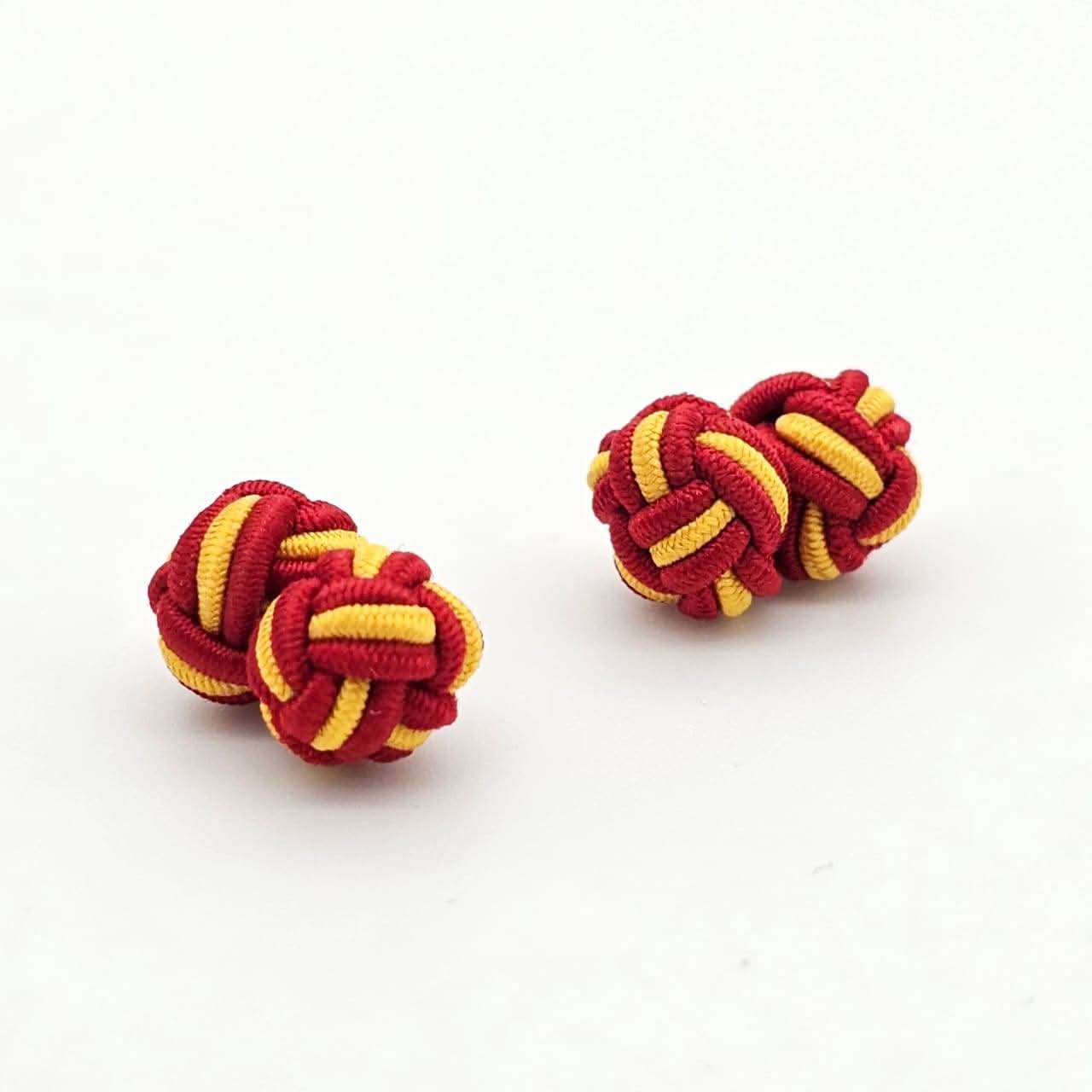 CUFFLINK SILK KNOT, TWIN-FIST, DUAL-COLOR MAROON & YELLOW - KNisa Premium Men's Fashion Brand