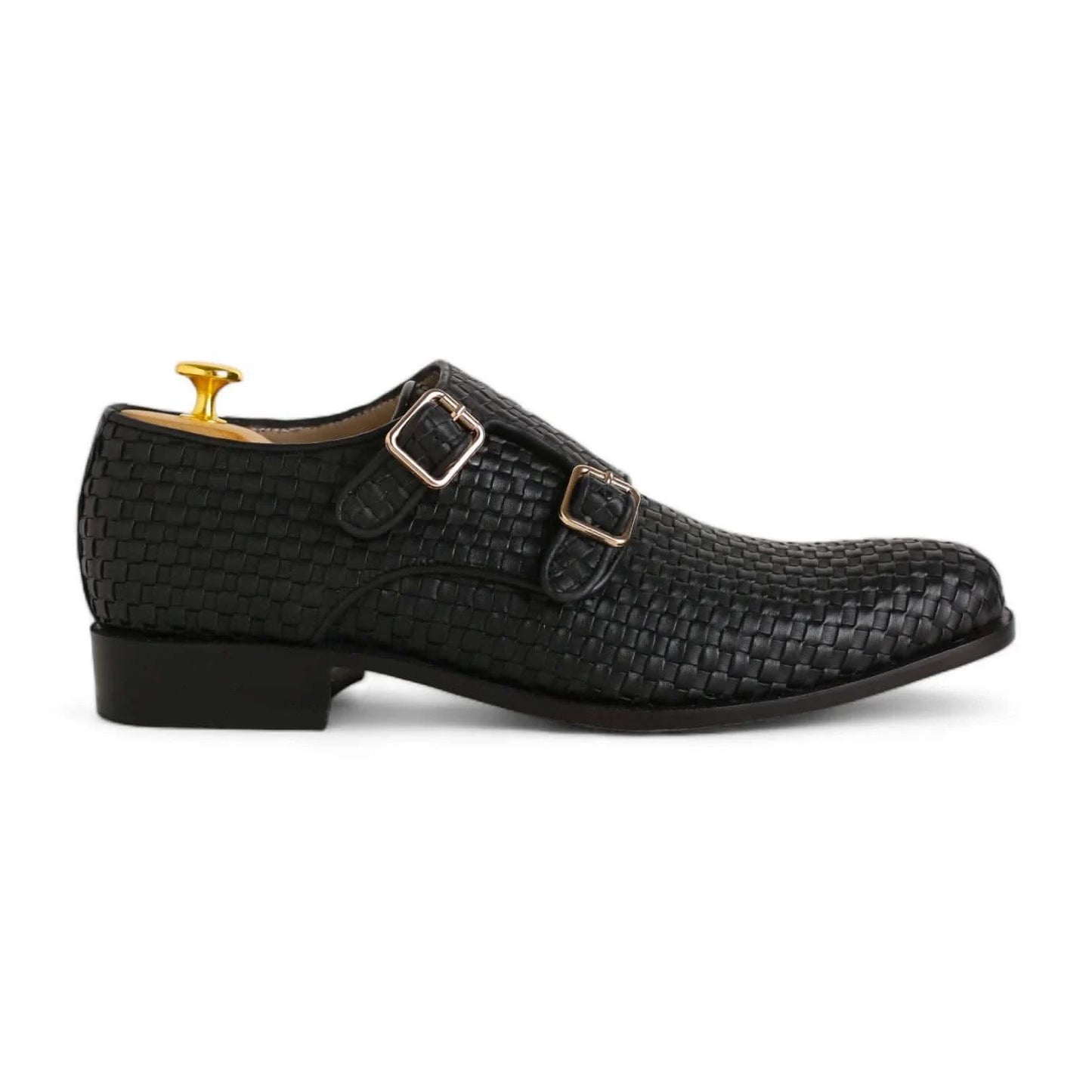 Handmade Men’s Black Double Monk Strap Hand Wooven Leather Shoes - KNisa Premium Men's Fashion Brand