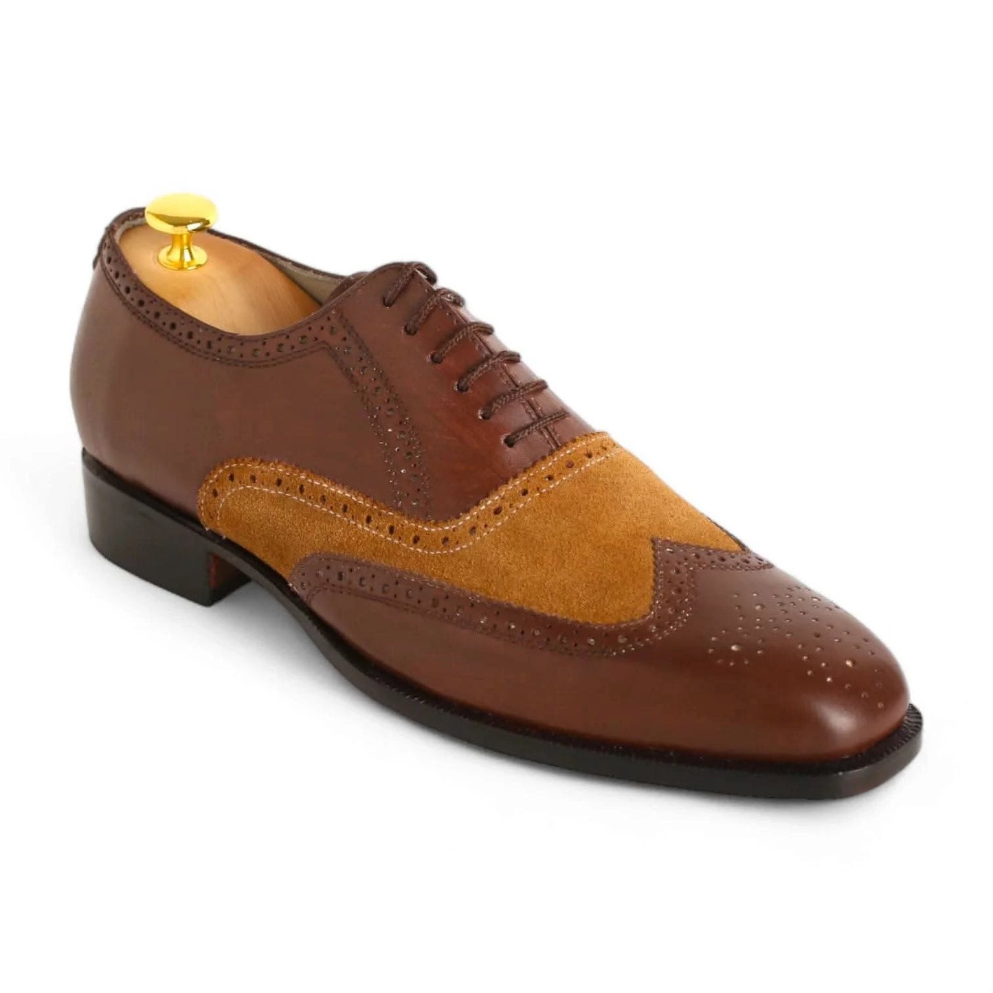 Handmade Men’s Brown Calf Leather and Camel Kid Suede Oxford Shoes - KNisa Premium Men's Fashion Brand