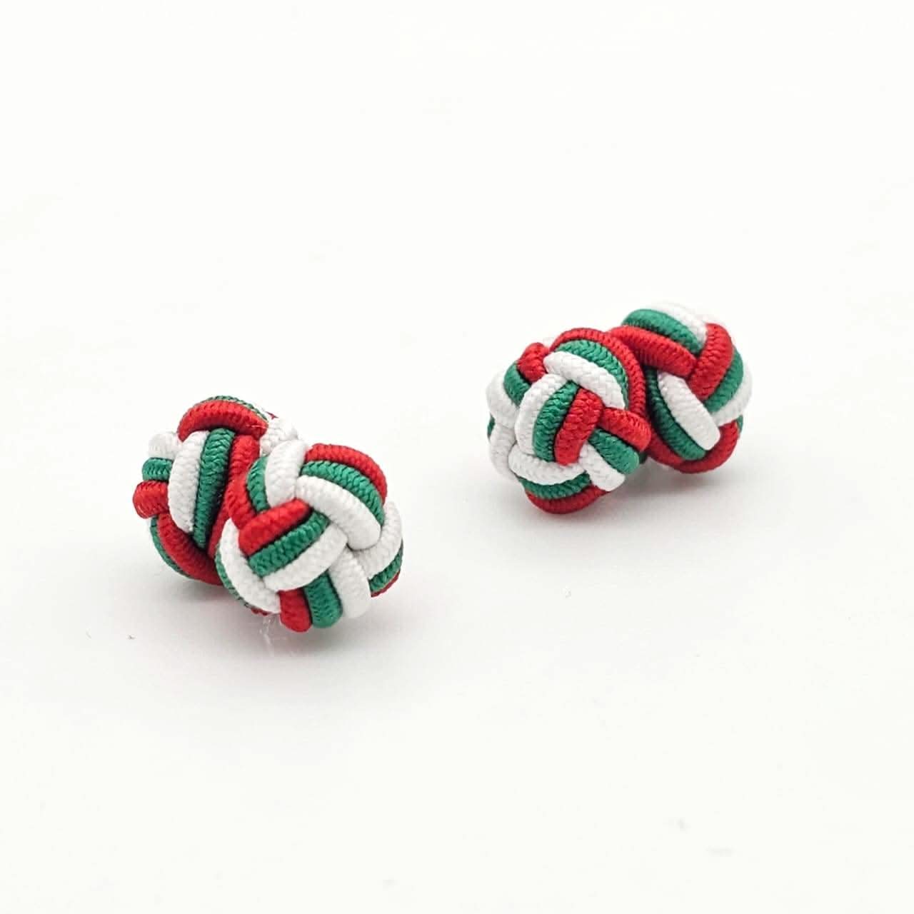 CUFFLINK SILK KNOT, TWIN-FIST, TRI-COLOR RED GREEN & WHITE - KNisa Premium Men's Fashion Brand