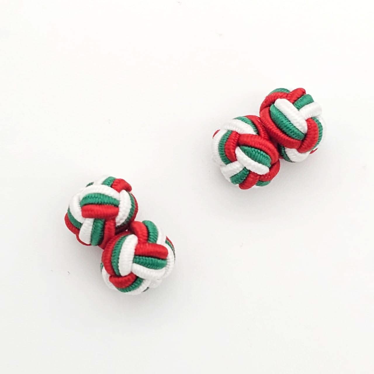 CUFFLINK SILK KNOT, TWIN-FIST, TRI-COLOR RED GREEN & WHITE - KNisa Premium Men's Fashion Brand