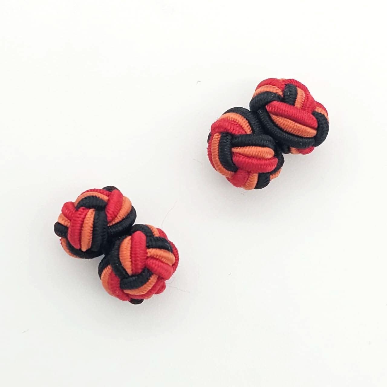 CUFFLINK SILK KNOT, TWIN-FIST, TRI-COLOR RED ORANGE & BLACK - KNisa Premium Men's Fashion Brand