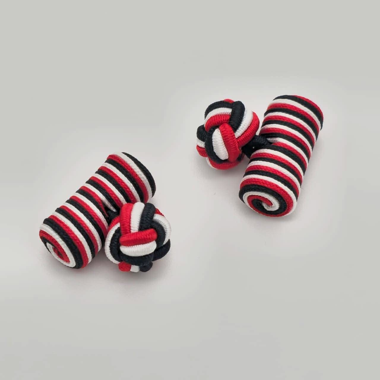 CUFFLINK SILK KNOT, TYPE BARREL & FIST, RED WHITE BLACK - KNisa Premium Men's Fashion Brand
