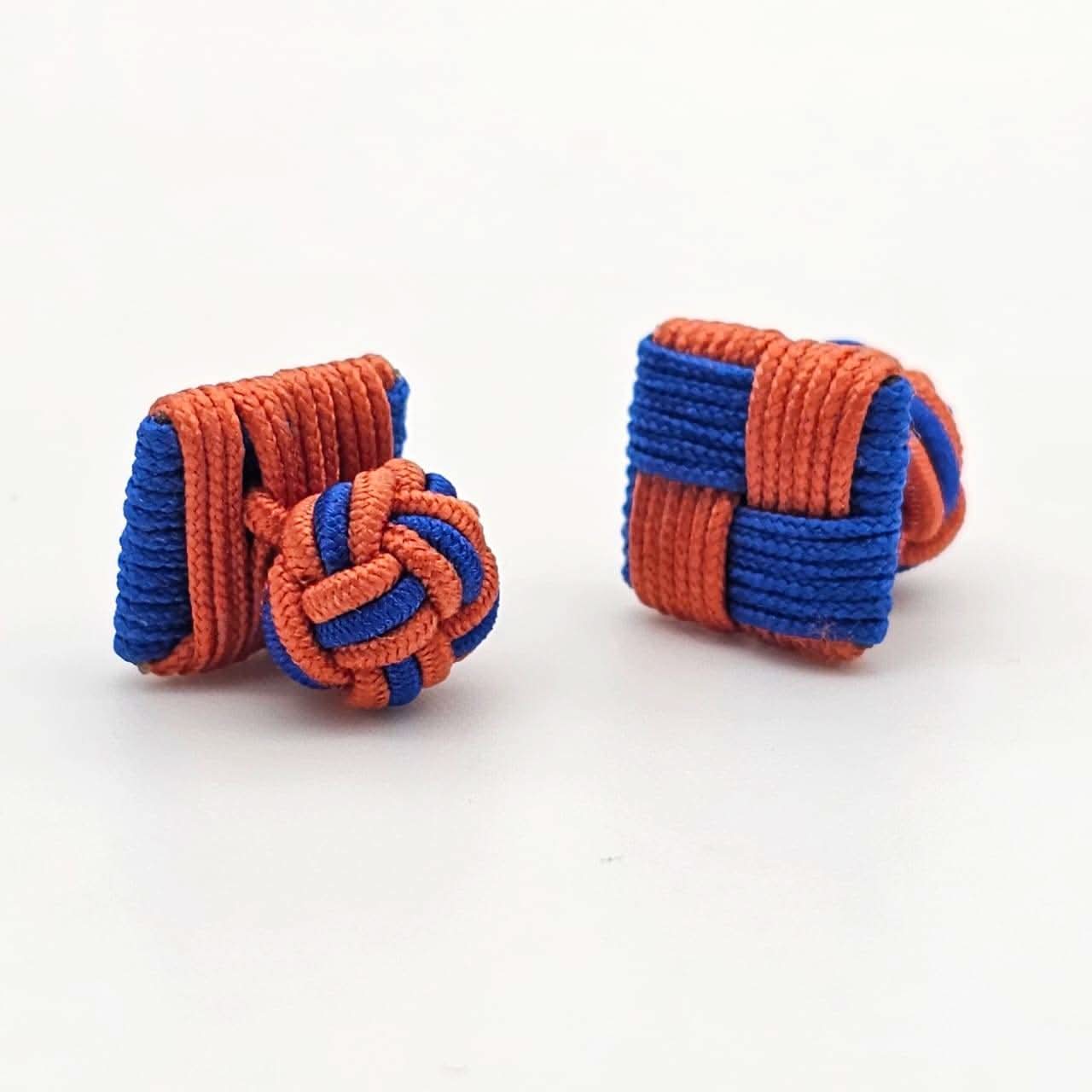 CUFFLINK SILK KNOT, SQUARE SHIELD & FIST DUAL-COLOR RED & BLUE - KNisa Premium Men's Fashion Brand
