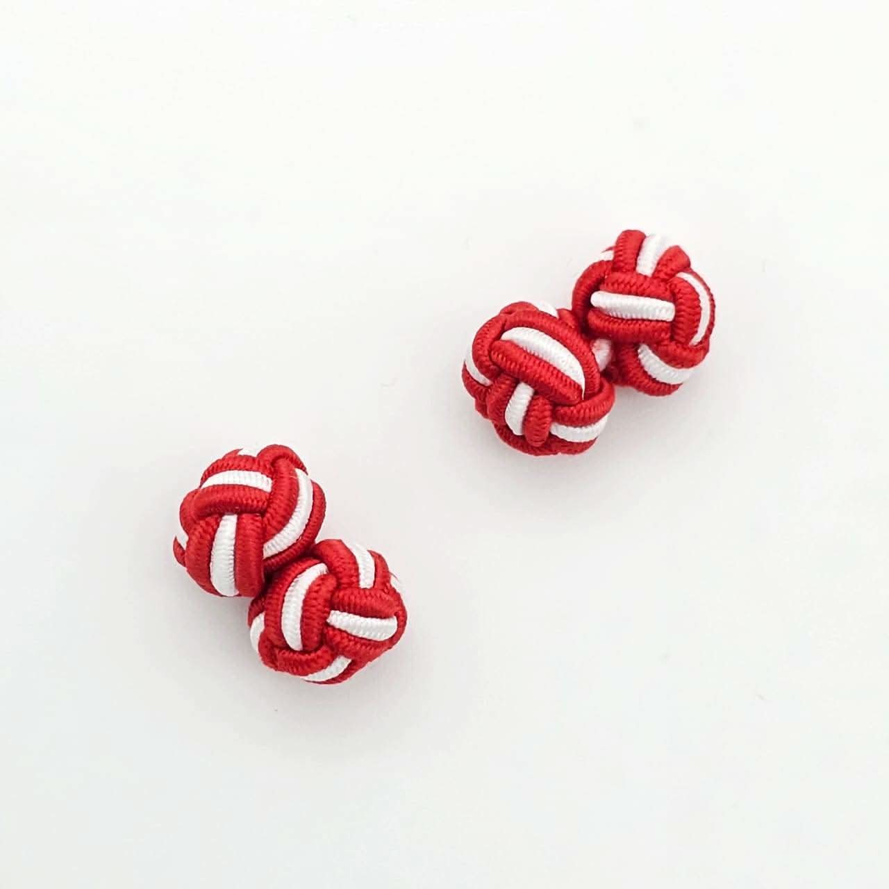 CUFFLINK SILK KNOT, TWIN-FIST, DUAL-COLOR RED & WHITE - KNisa Premium Men's Fashion Brand