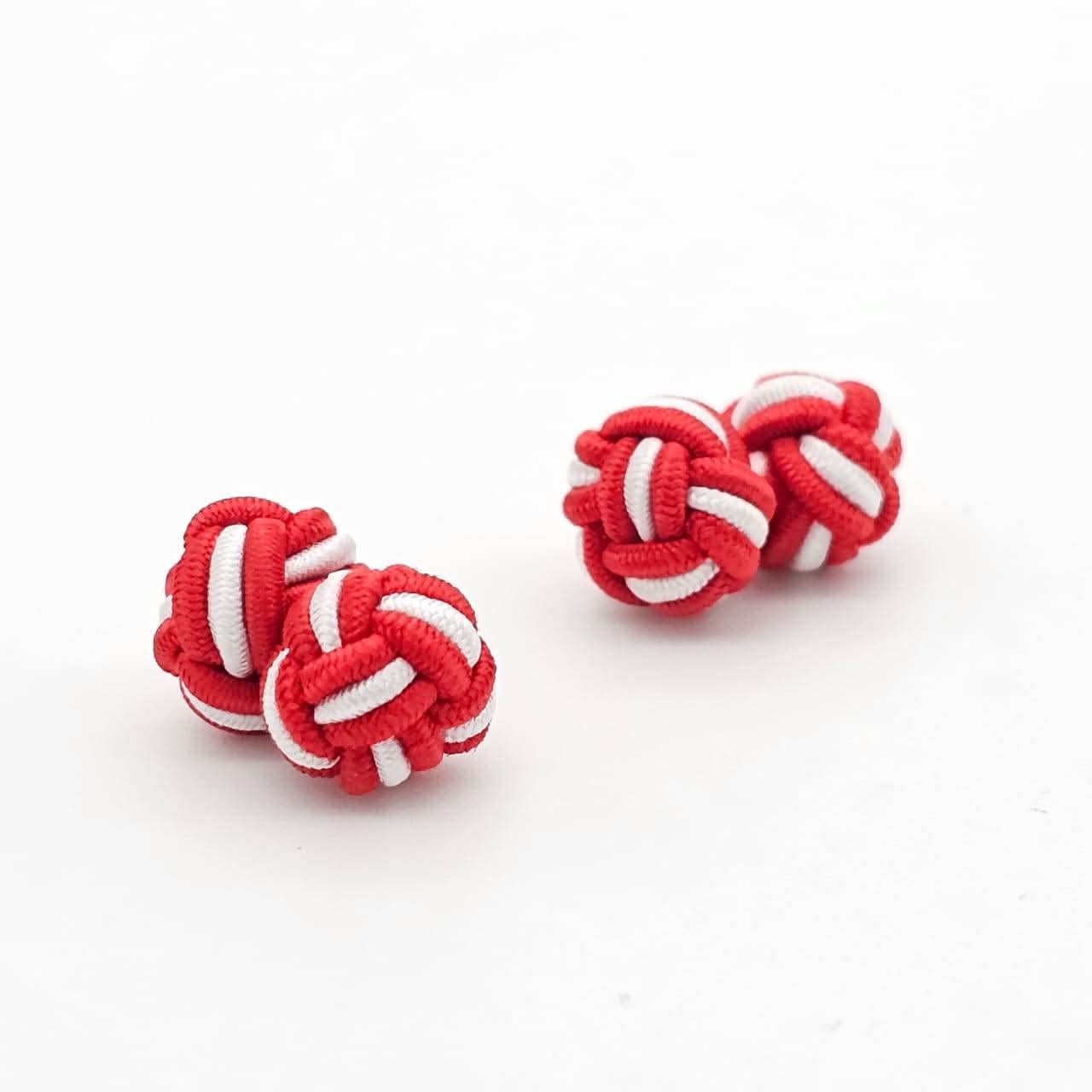 CUFFLINK SILK KNOT, TWIN-FIST, DUAL-COLOR RED & WHITE - KNisa Premium Men's Fashion Brand