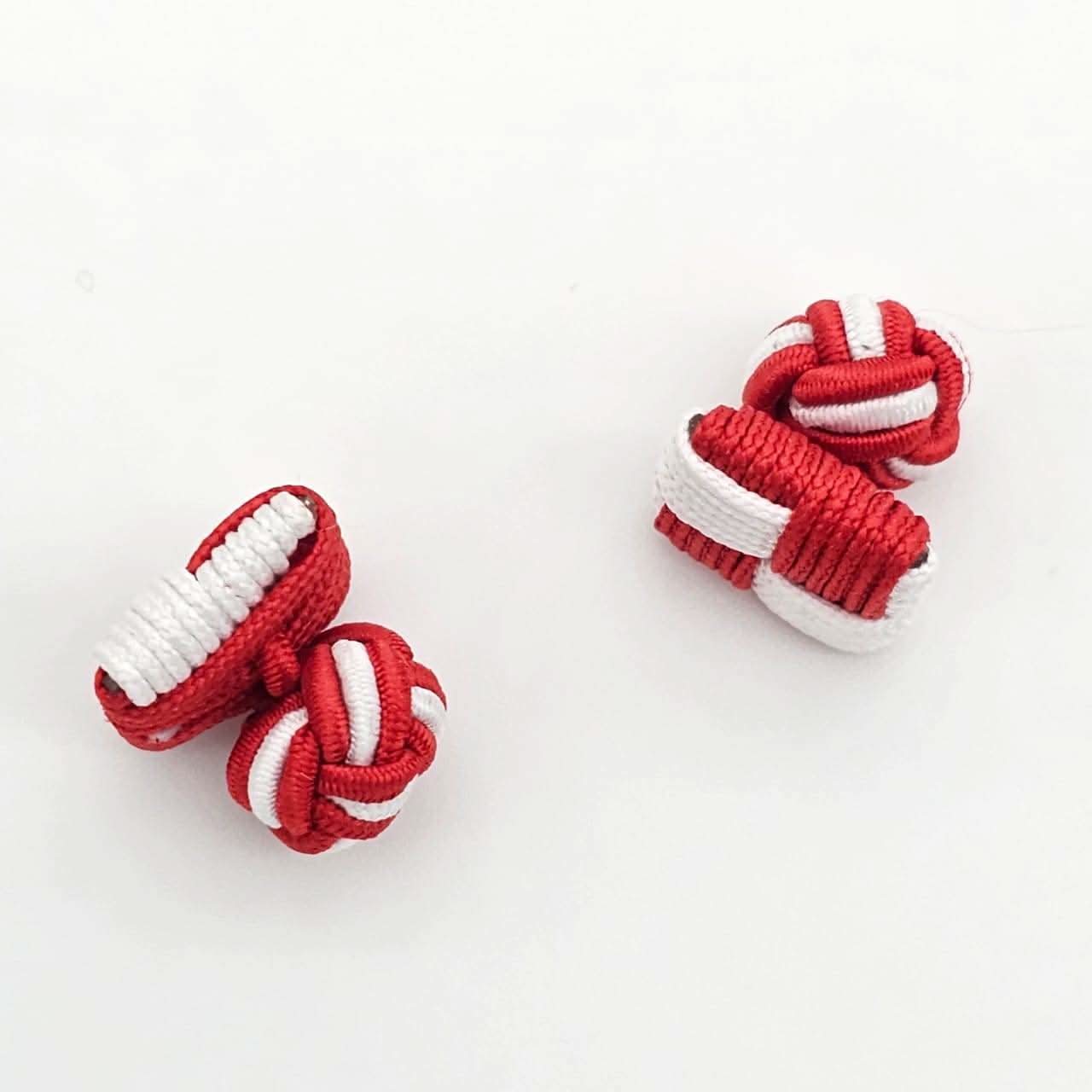 CUFFLINK SILK KNOT, SQUARE SHIELD & FIST DUAL-COLOR RED & WHITE - KNisa Premium Men's Fashion Brand