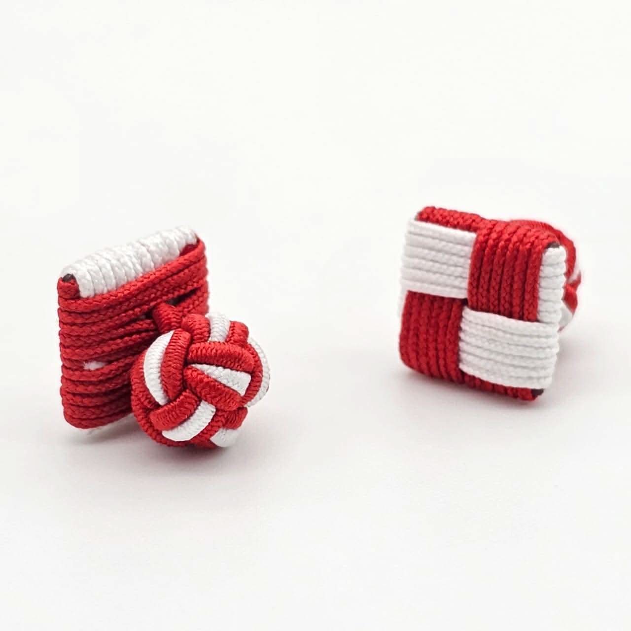 CUFFLINK SILK KNOT, SQUARE SHIELD & FIST DUAL-COLOR RED & WHITE - KNisa Premium Men's Fashion Brand