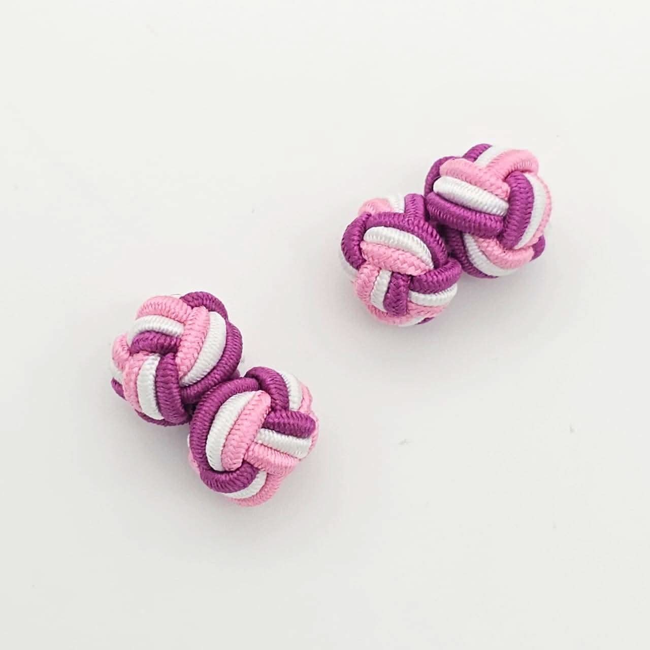CUFFLINK SILK KNOT, TWIN-FIST, TRI-COLOR SHADES OF PINK & WHITE - KNisa Premium Men's Fashion Brand