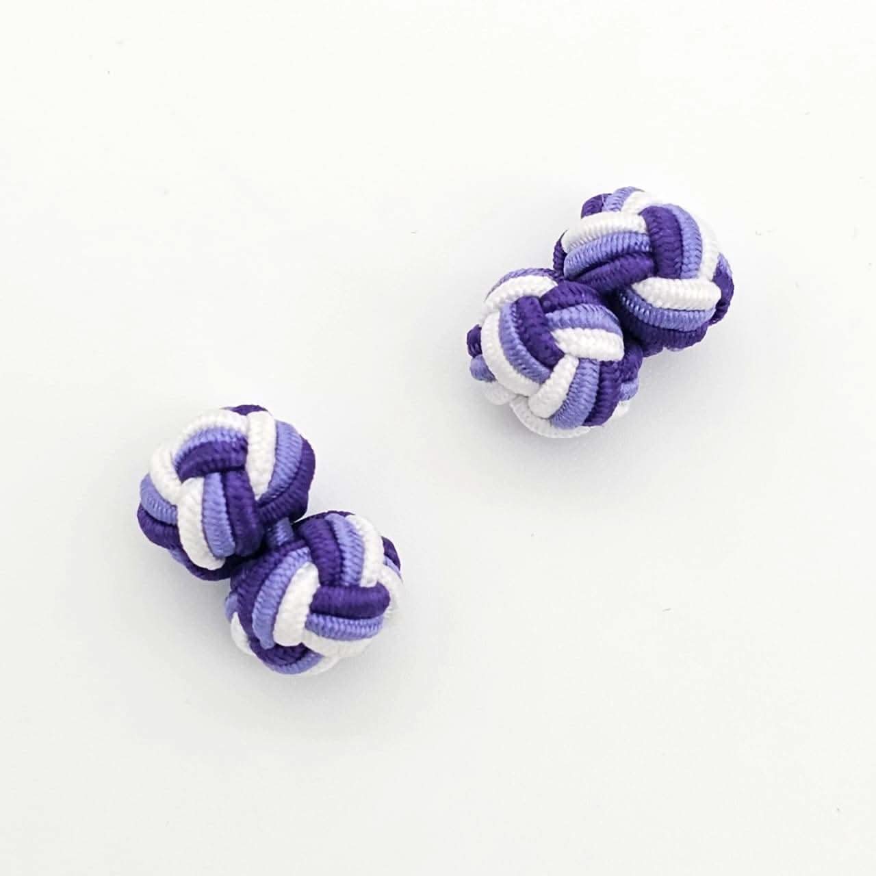 CUFFLINK SILK KNOT, TWIN-FIST, TRI-COLOR SHADES OF PURPE & WHITE - KNisa Premium Men's Fashion Brand