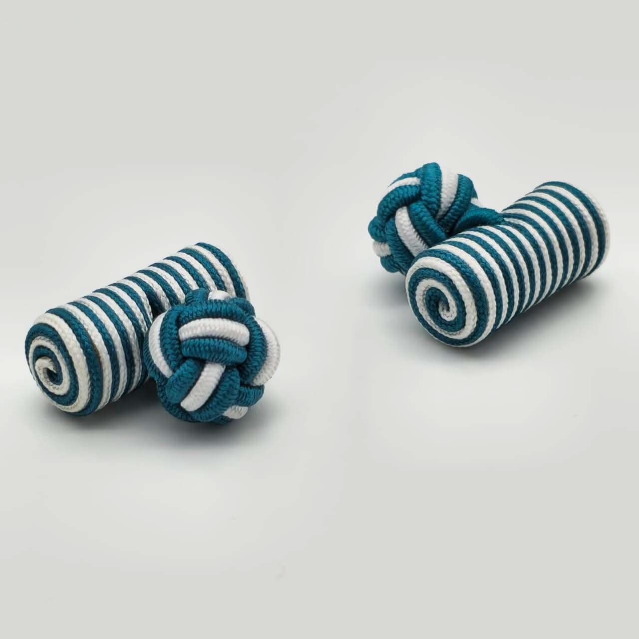 CUFFLINK SILK KNOT, TYPE BARREL & FIST, TURQUOISE WHITE TURQUOISE - KNisa Premium Men's Fashion Brand