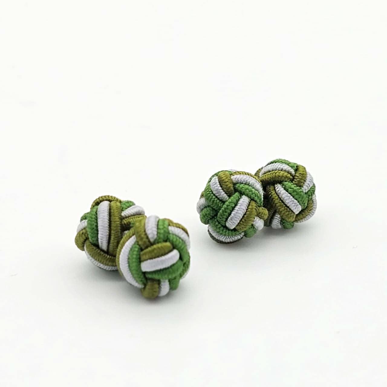 CUFFLINK SILK KNOT, TWIN-FIST, TRI-COLOR TWO SHADES OF GREEN & WHITE - KNisa Premium Men's Fashion Brand