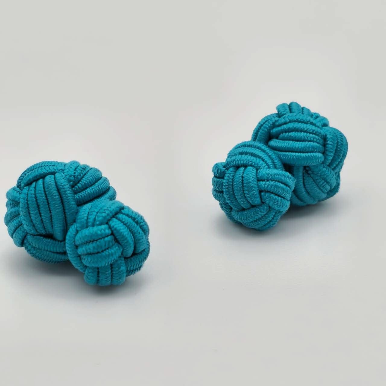 CUFFLINK SILK KNOT, BIG & SMALL DUAL FIST UNI-COLOR TURQUOISE - KNisa Premium Men's Fashion Brand