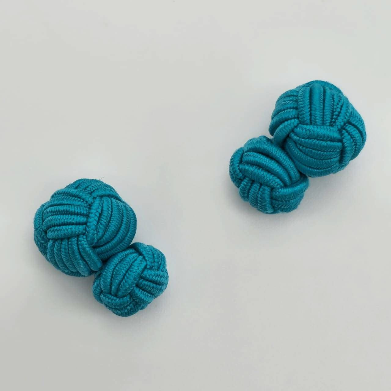 CUFFLINK SILK KNOT, BIG & SMALL DUAL FIST UNI-COLOR TURQUOISE - KNisa Premium Men's Fashion Brand