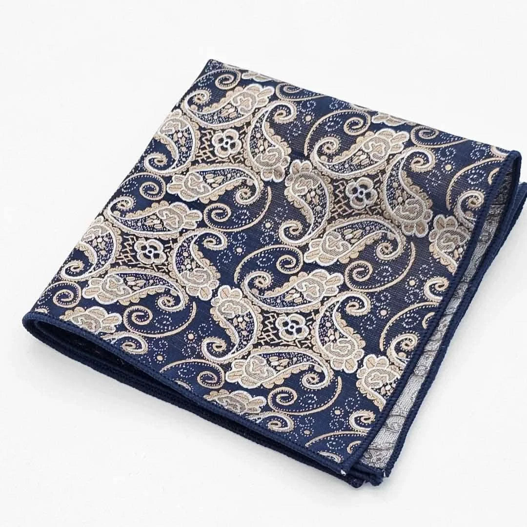 Black Beige Paisley Tie with Pocket Square - KNisa Premium Men's Fashion Brand