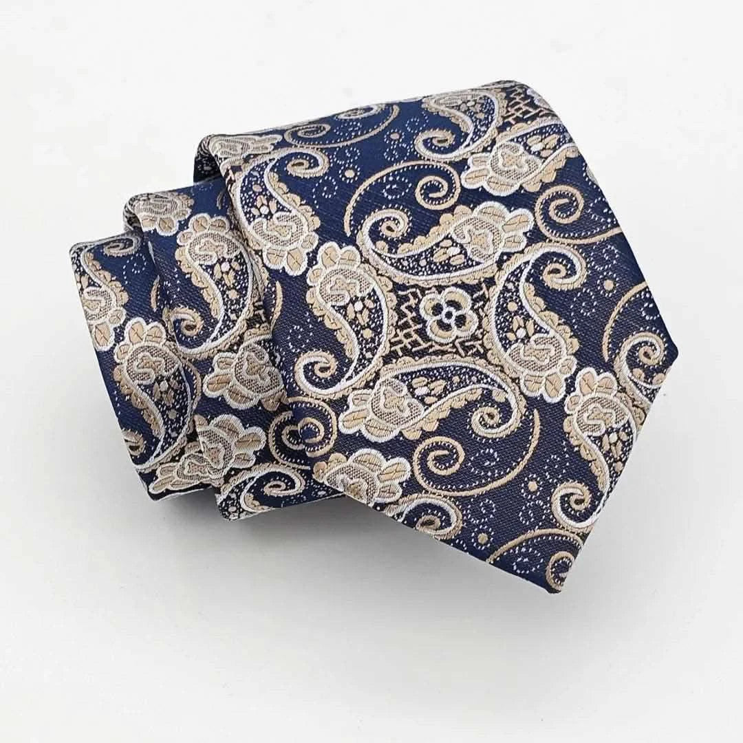 Black Beige Paisley Tie with Pocket Square - KNisa Premium Men's Fashion Brand