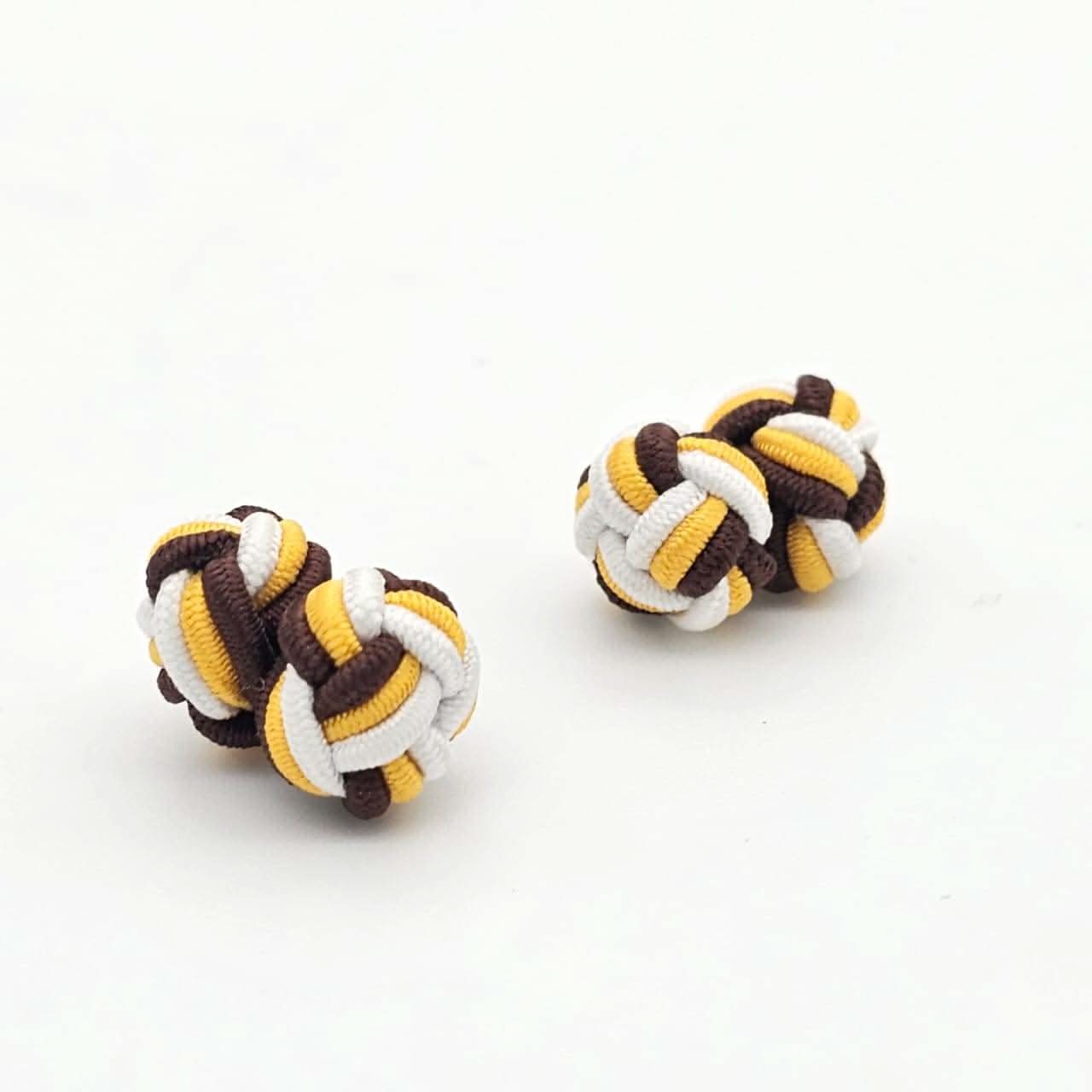 CUFFLINK SILK KNOT, TWIN-FIST, TRI-COLOR WHITE YELLOW & BROWN - KNisa Premium Men's Fashion Brand