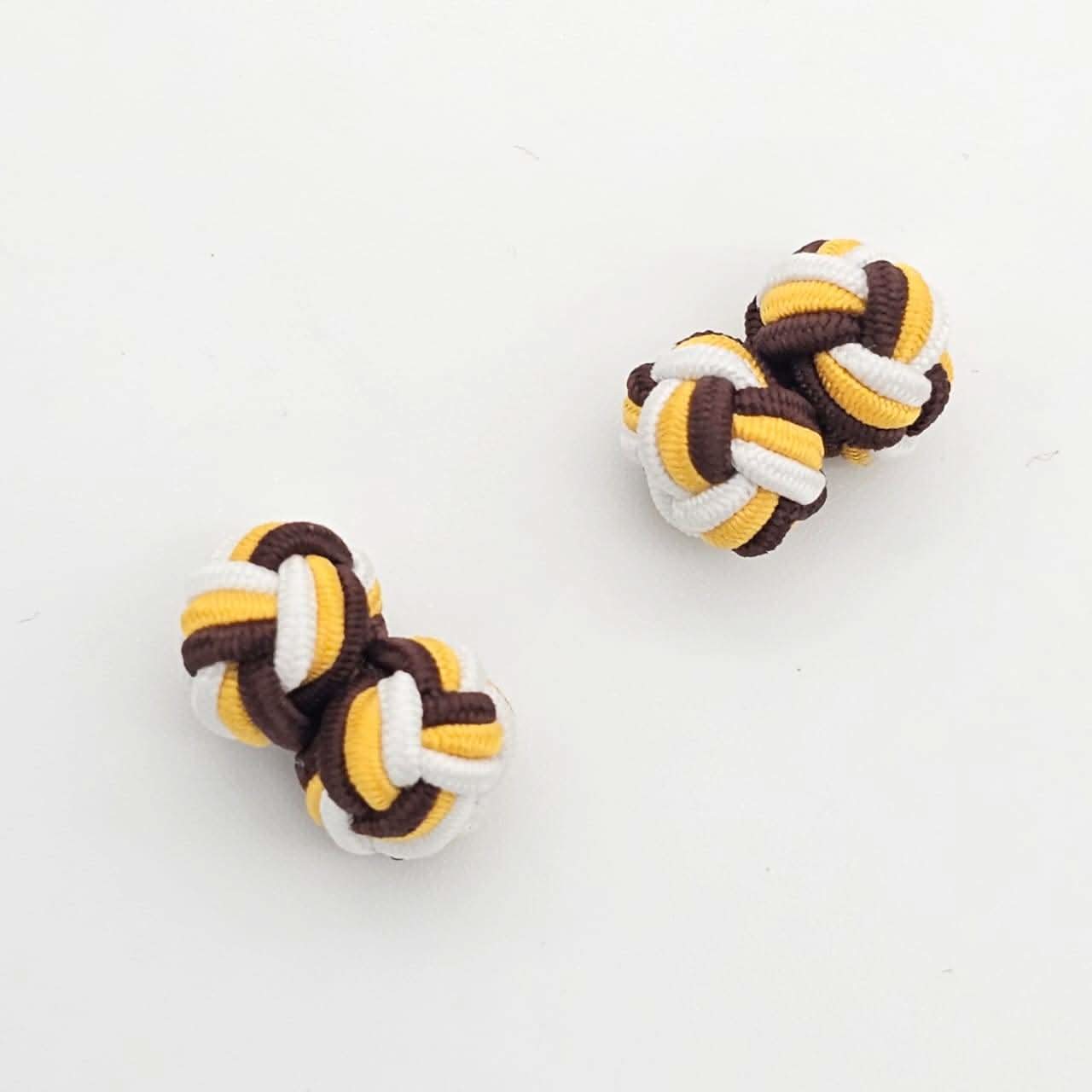 CUFFLINK SILK KNOT, TWIN-FIST, TRI-COLOR WHITE YELLOW & BROWN - KNisa Premium Men's Fashion Brand