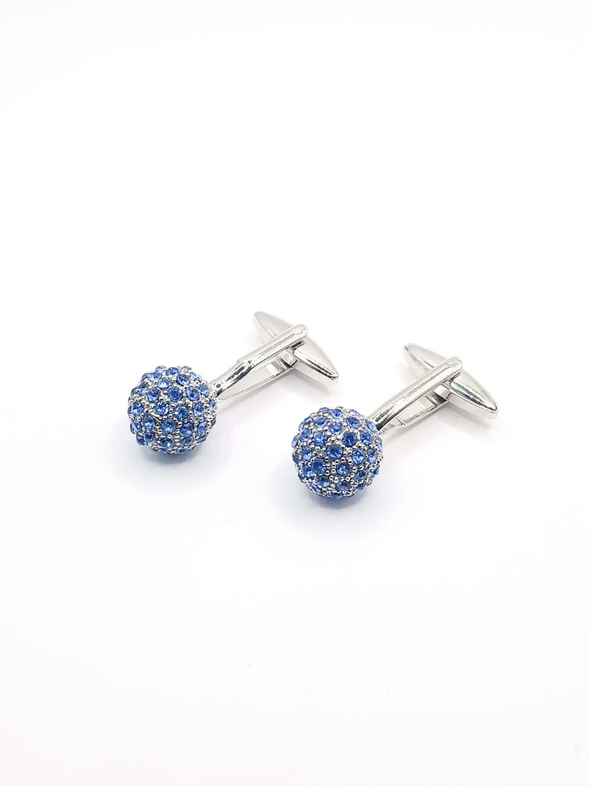 Men’s Crystal Ball Cufflinks Studs Blue - KNisa Premium Men's Fashion Brand