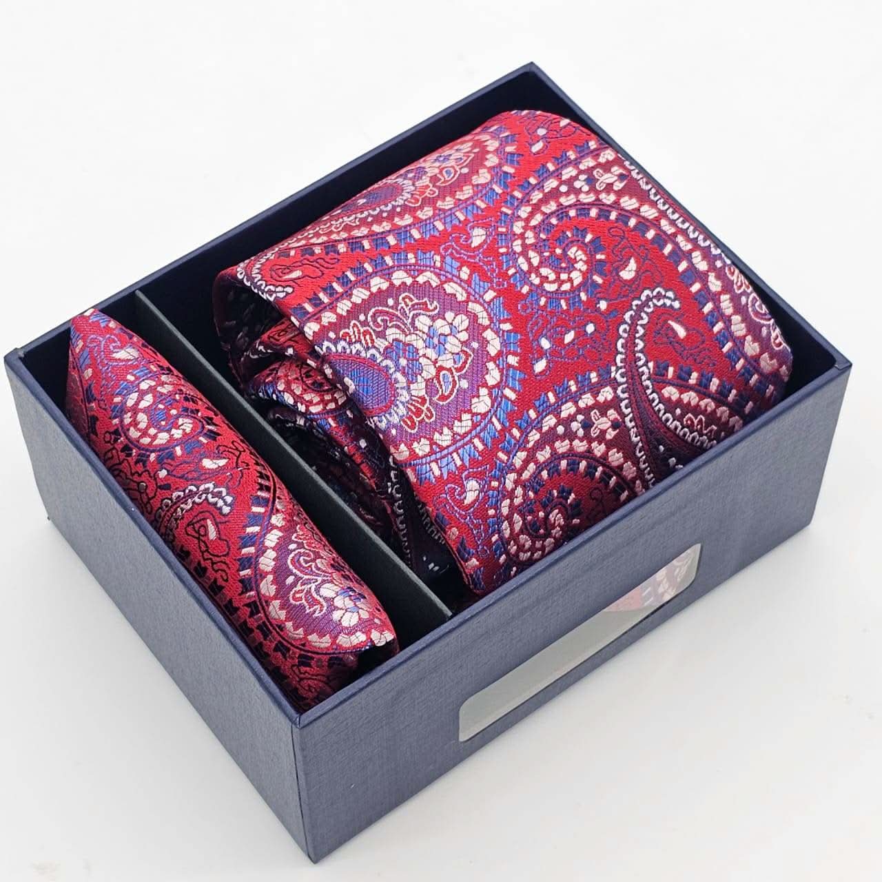 Imperial Crimson Paisley Elegance Tie with Pocket Square - KNisa Premium Men's Fashion Brand