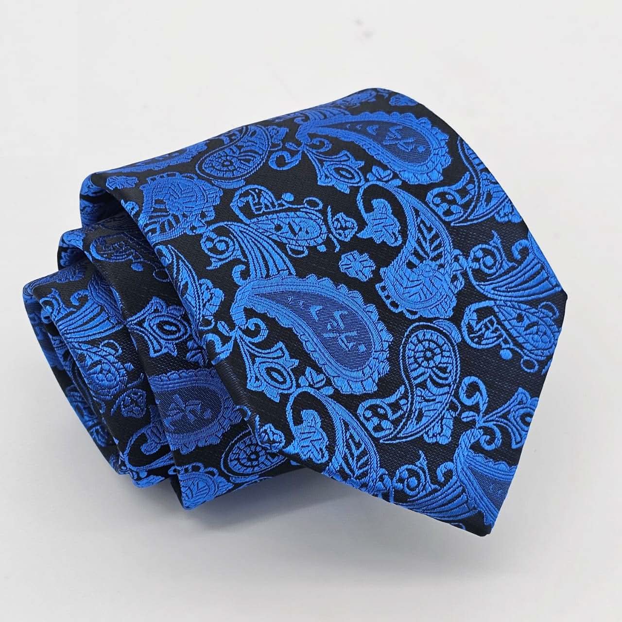 Opulent Black and Sapphire Paisley Luxury Tie Set - KNisa Premium Men's Fashion Brand