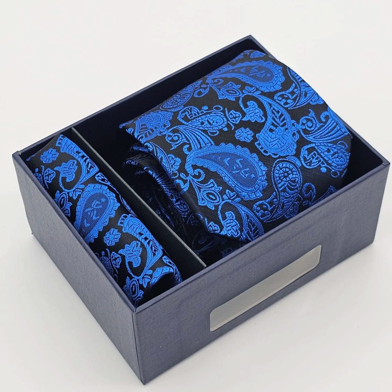 Opulent Black and Sapphire Paisley Luxury Tie Set - KNisa Premium Men's Fashion Brand