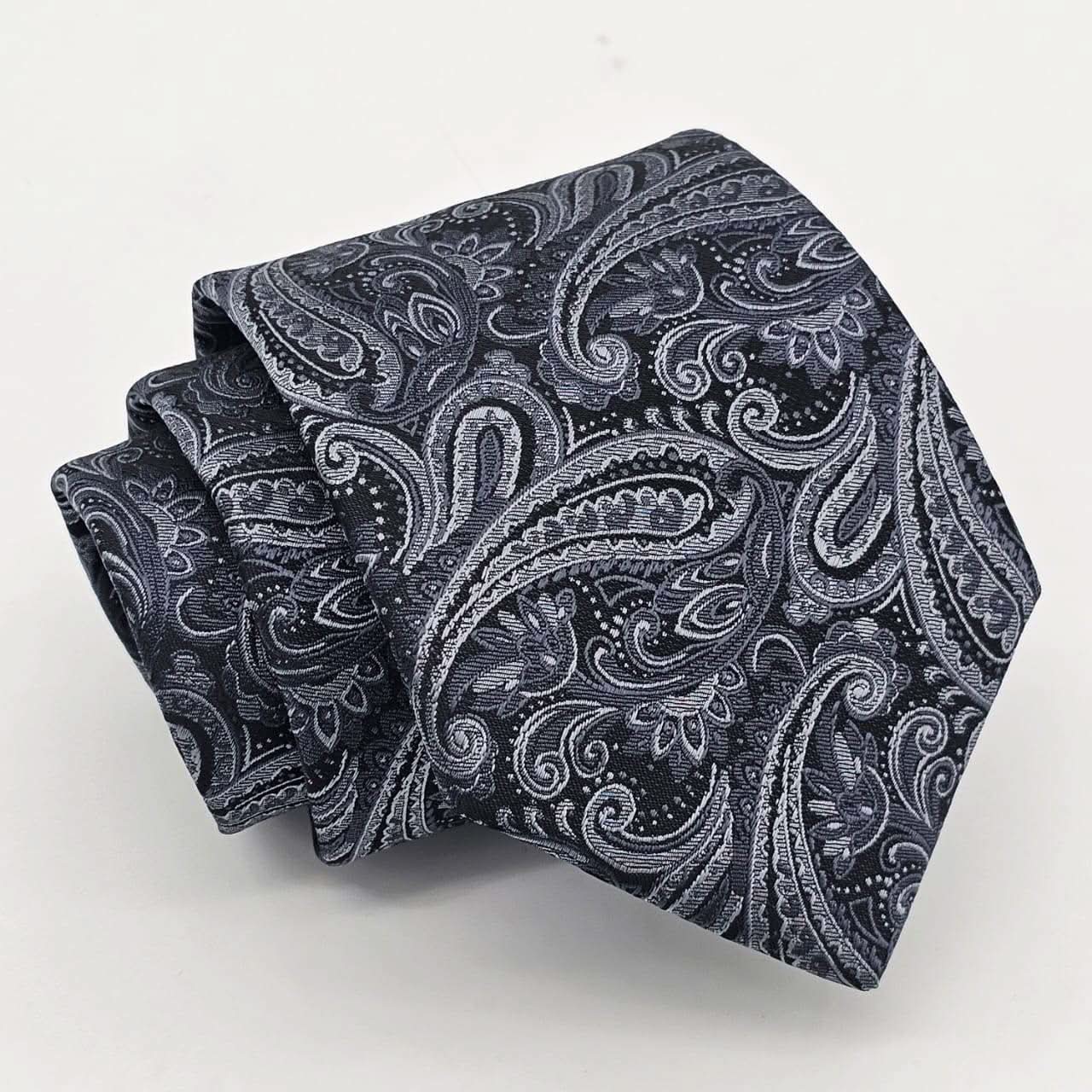 Classic Monochrome Paisley Symphony Tie with Pocket Square - KNisa Premium Men's Fashion Brand