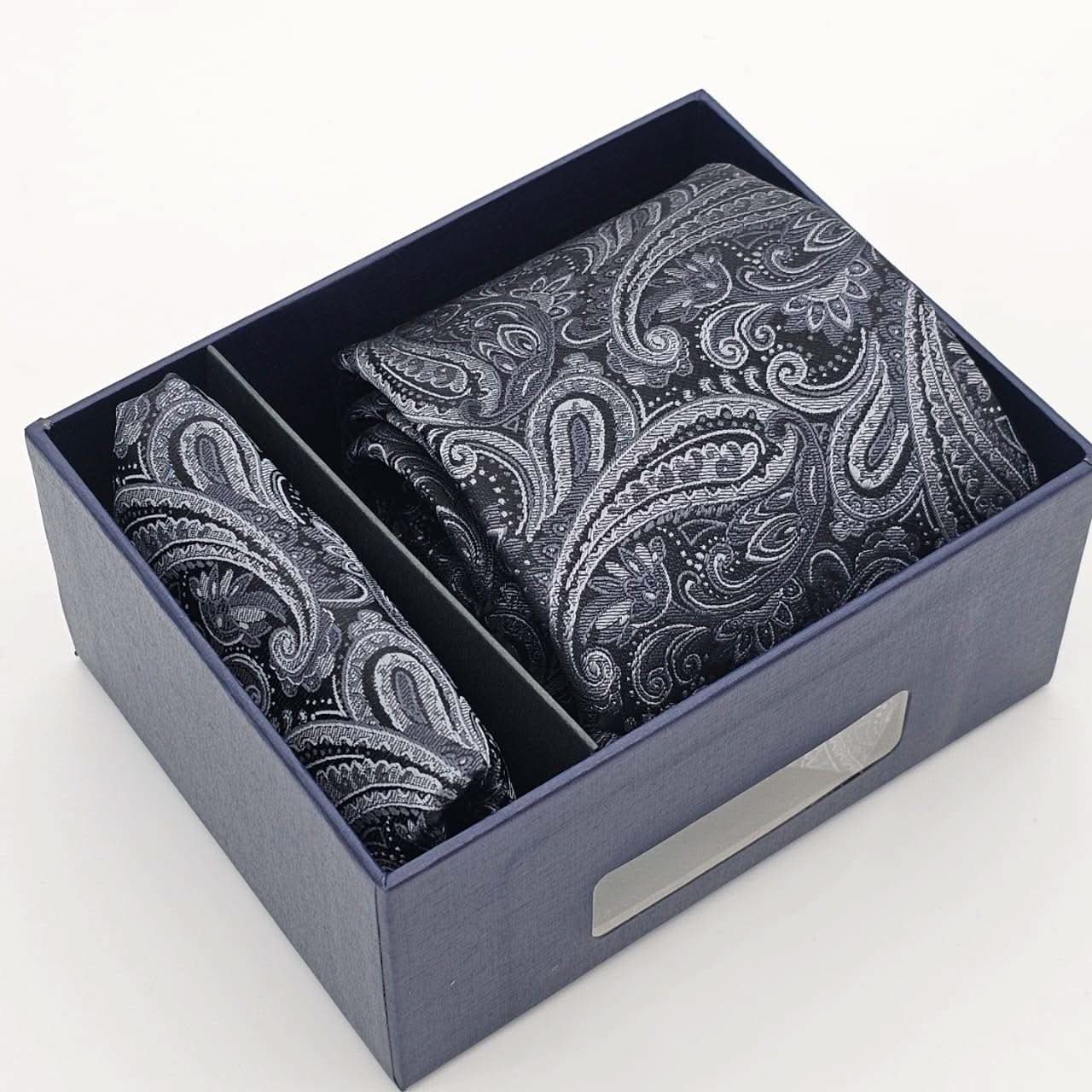 Classic Monochrome Paisley Symphony Tie with Pocket Square - KNisa Premium Men's Fashion Brand
