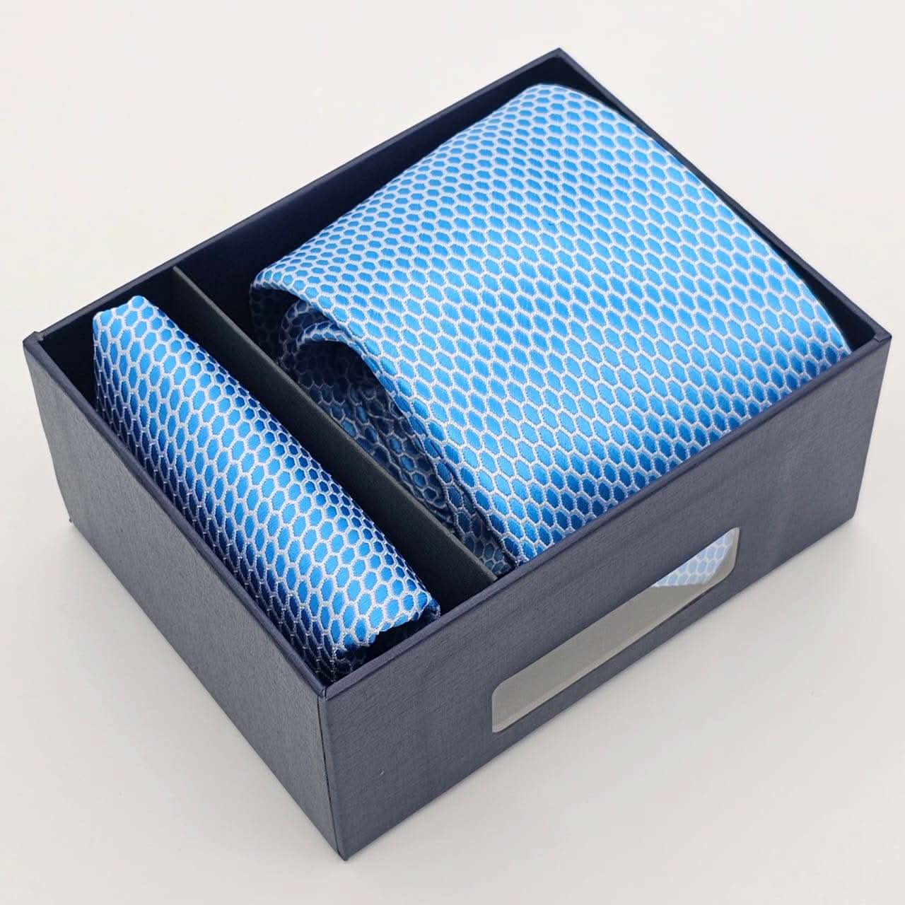 Diamond Array on Sky Blue Tie with Pocket Square - KNisa Premium Men's Fashion Brand