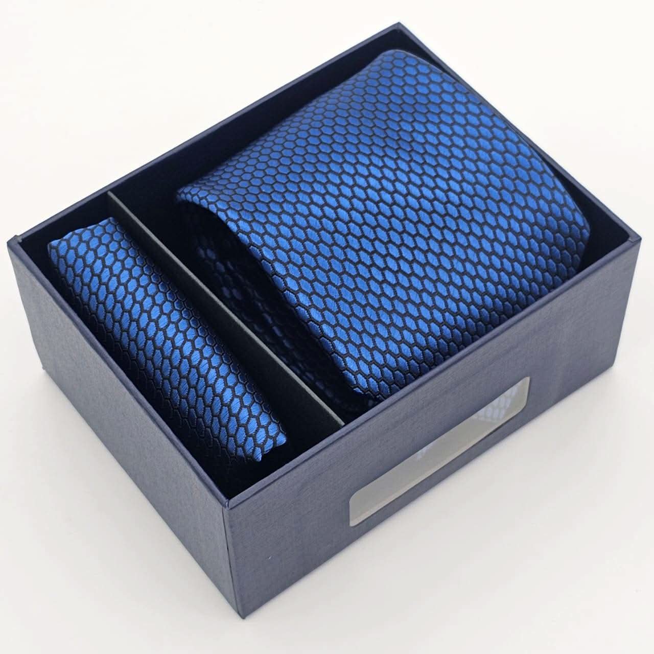 Hexagonal Sapphire Style Tie with Pocket Square - KNisa Premium Men's Fashion Brand