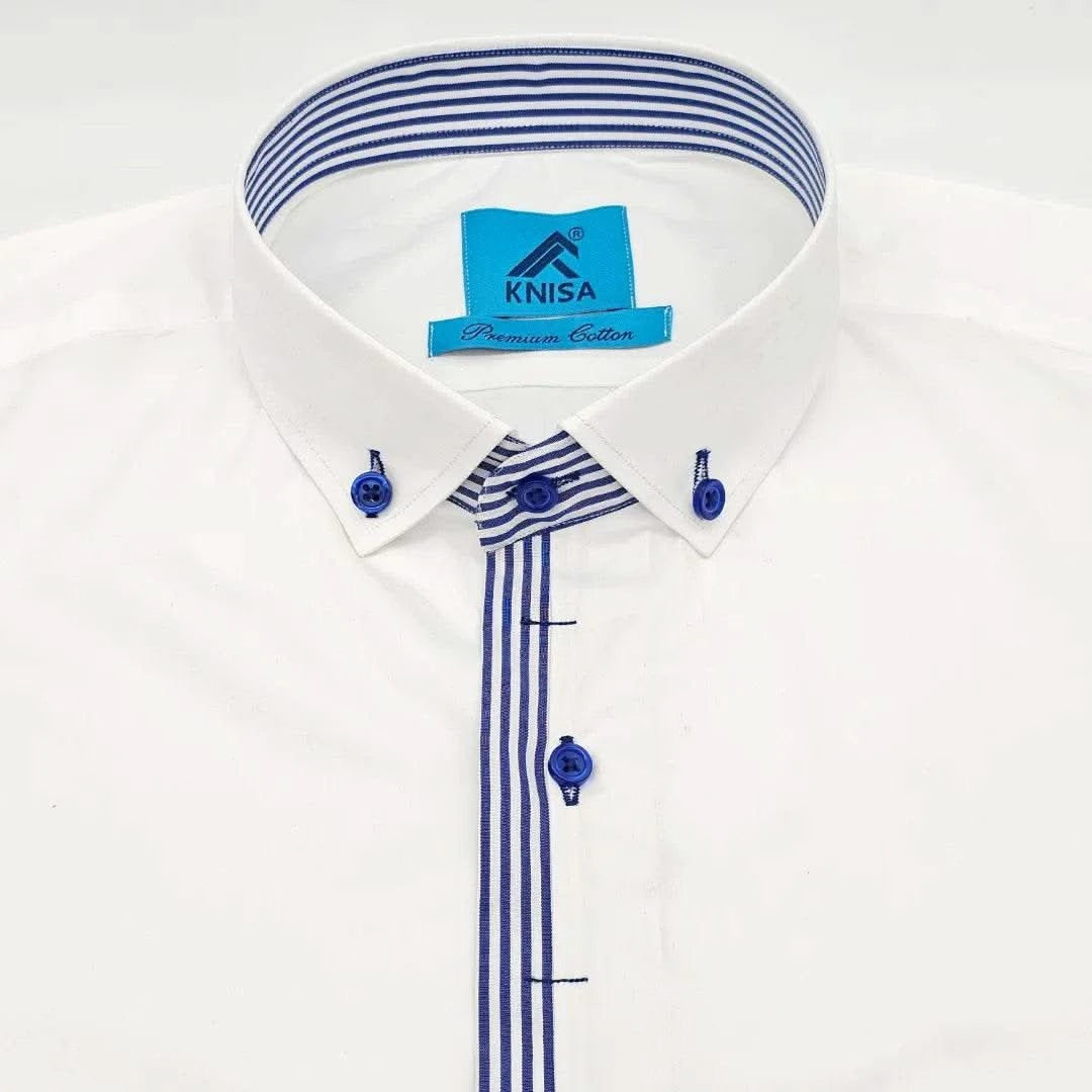 White Business Shirt with Oxford Blue Detail - KNisa Premium Men's Fashion Brand