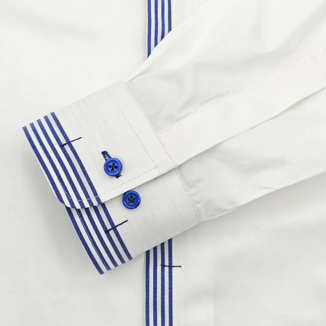 White Business Shirt with Oxford Blue Detail - KNisa Premium Men's Fashion Brand