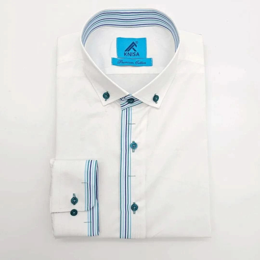 White Business Shirt with Rainbow Detail - KNisa Premium Men's Fashion Brand