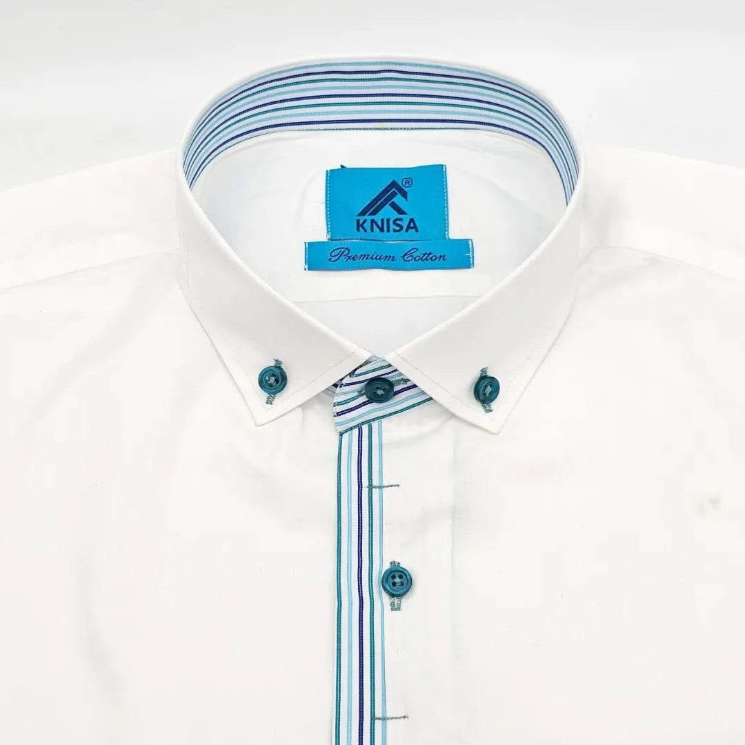 White Business Shirt with Rainbow Detail - KNisa Premium Men's Fashion Brand