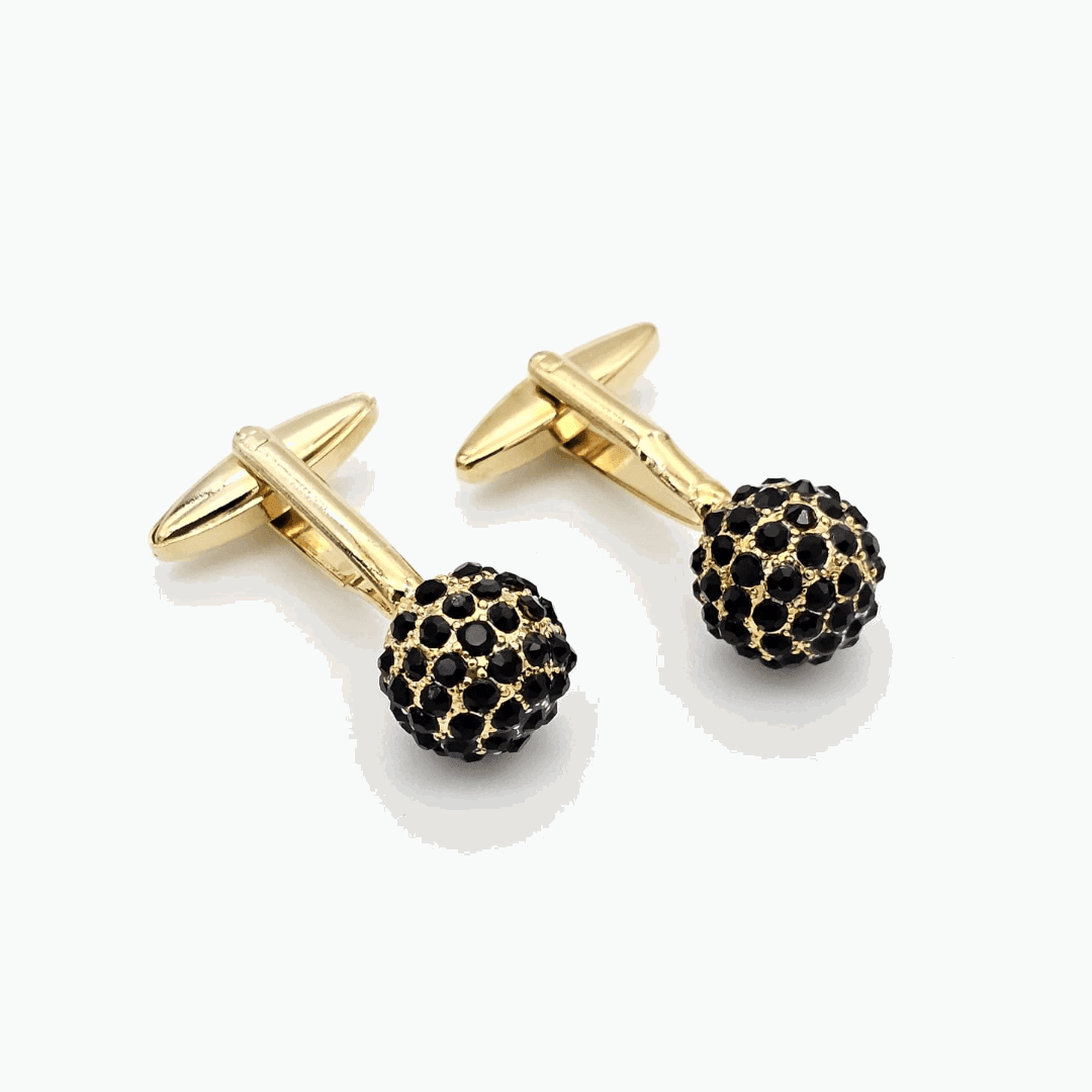 Men’s Black Crystal Ball Cufflinks With Golden Body - KNisa Premium Men's Fashion Brand