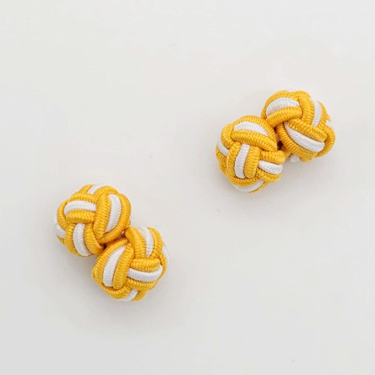 CUFFLINK SILK KNOT, TWIN-FIST, DUAL-COLOR YELLOW & WHITE - KNisa Premium Men's Fashion Brand