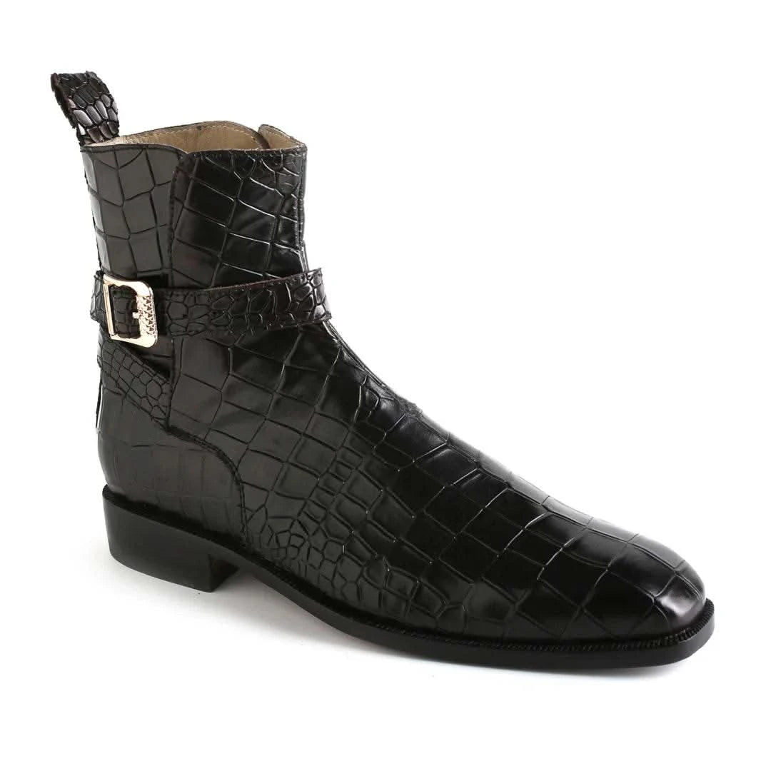 Handmade Men’s Black Alligator Textured Leather Jodhpur Boots - KNisa Premium Men's Fashion Brand