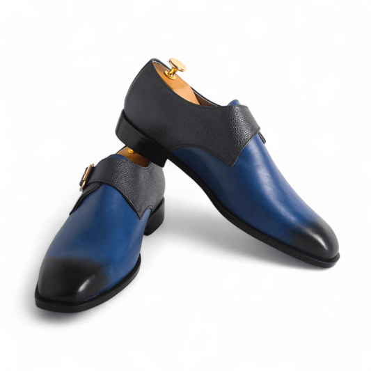 Midnight Stride Blue Monkstrap Handmade Calf Leather Shoes - KNisa Premium Men's Fashion Brand