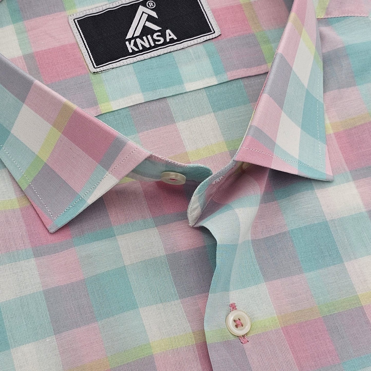 Stylish Pink & Sea Green Plaid Checkered Shirt