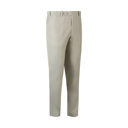 Classic Elegance Checked Men's Cream Formal Trouser with Button Closure