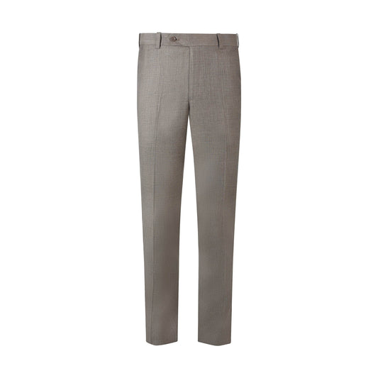 Classic Elegance Checked Men's Beige Formal Trousers with Button Closure