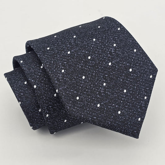 Midnight Luxe: Silver-Accented Polka Dot Tie with Matching Pocket Square