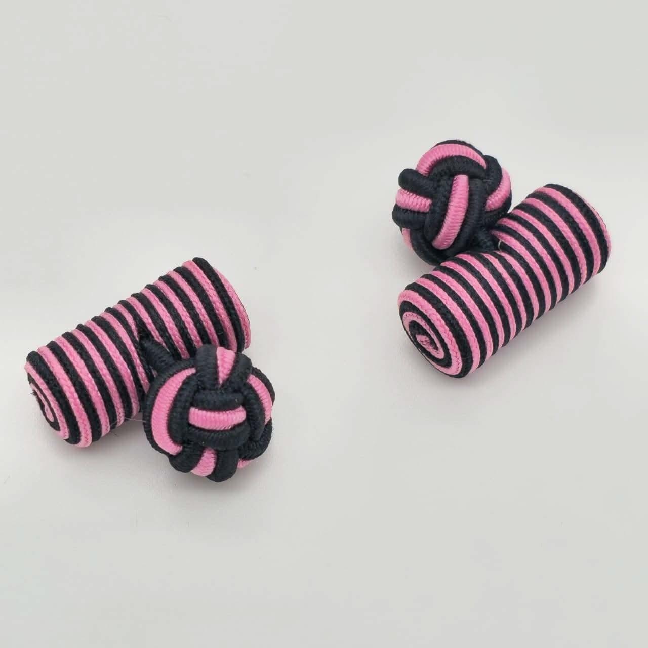 CUFFLINK SILK KNOT, TYPE BARREL & FIST, BLACK PINK BLACK - KNisa Premium Men's Fashion Brand