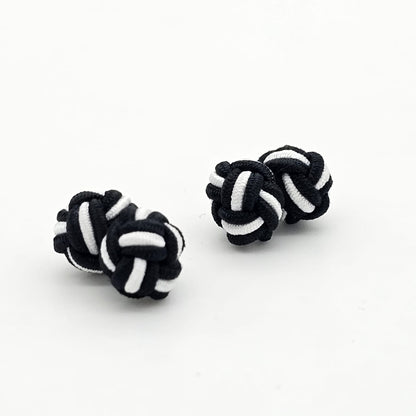 CUFFLINK SILK KNOT, TWIN-FIST, DUAL- COLOR BLACK & WHITE