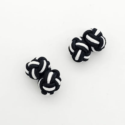 CUFFLINK SILK KNOT, TWIN-FIST, DUAL- COLOR BLACK & WHITE