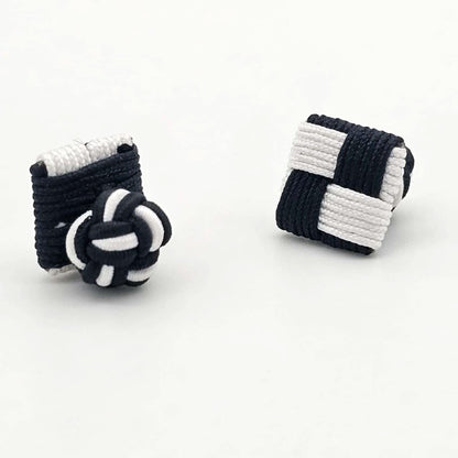 CUFFLINK SILK KNOT, SQUARE SHIELD & FIST DUAL-COLOR BLACK & WHITE - KNisa Premium Men's Fashion Brand